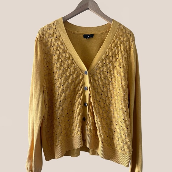 J by Jason Wu | Sunshine Yellow Knit Balloon Sleeve Cardigan Sweater 1X - Picture 2 of 5